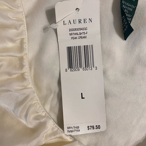NWT Ralph Lauren Women’s Size L Cream long Sleeved Ruffled Collar Top - Picture 4 of 5